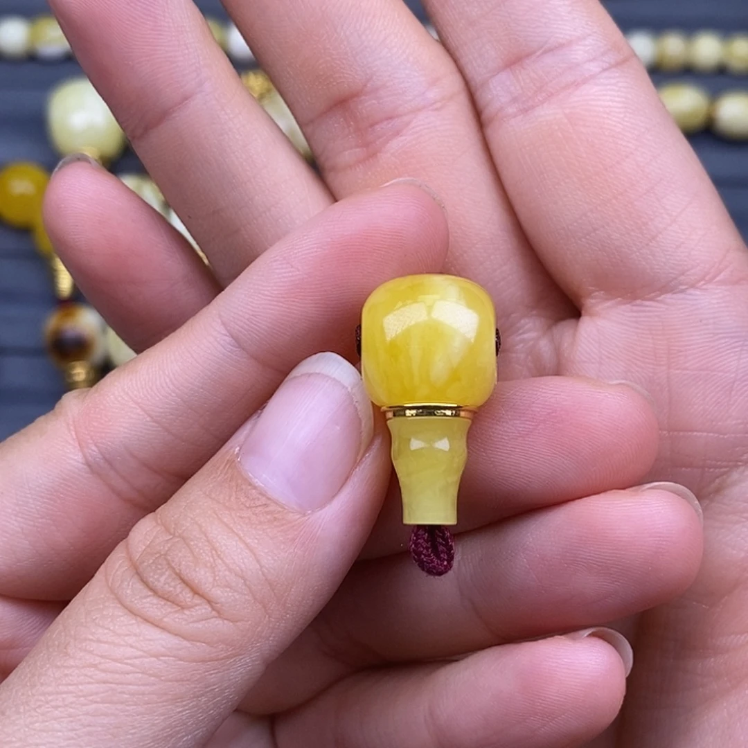 琥珀18K金镶嵌裸石13mm 蜜蜡金腰带三通