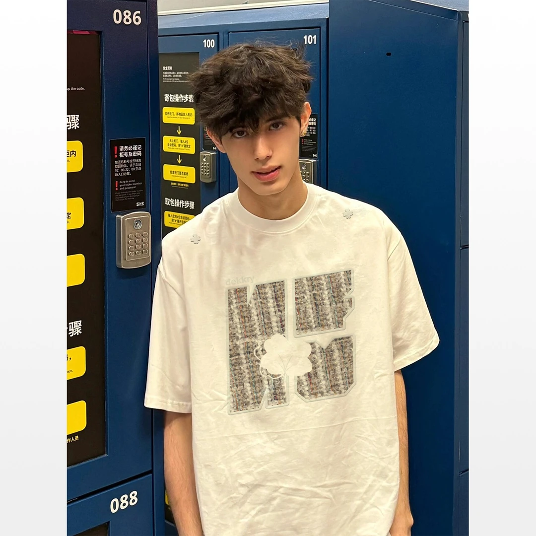 100%纯棉美式个性图案字母印花短袖T恤夏季男女百搭休闲情侣上衣