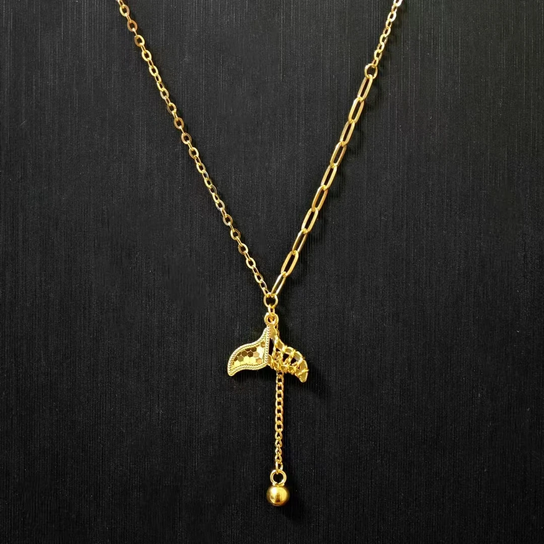 【鱼尾套链】足金爆闪花丝套链5G送女生礼物国潮新中式水贝黄金直播