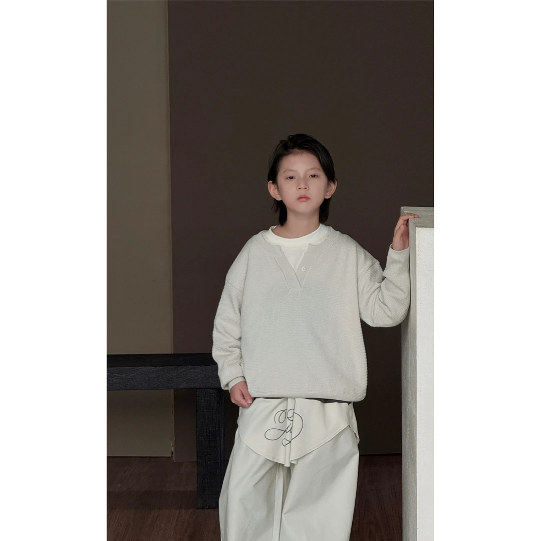 韩货2025秋季男童休闲长袖针织套头+印花T恤+宽版牛仔长裤