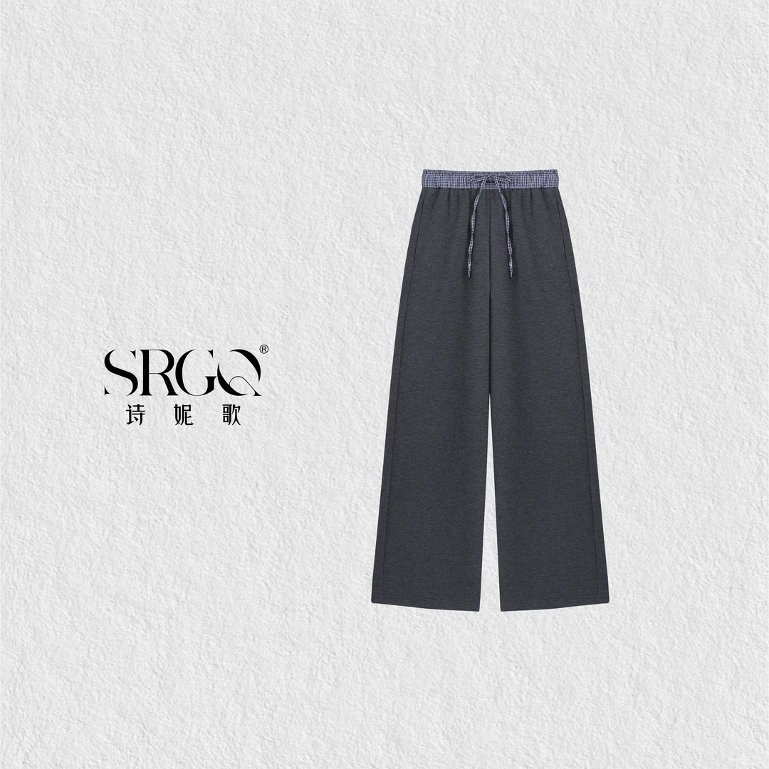 诗妮歌 | 羊毛+蚕丝”花苞裤“露思格子腰韩系直筒慵懒百搭休闲裤