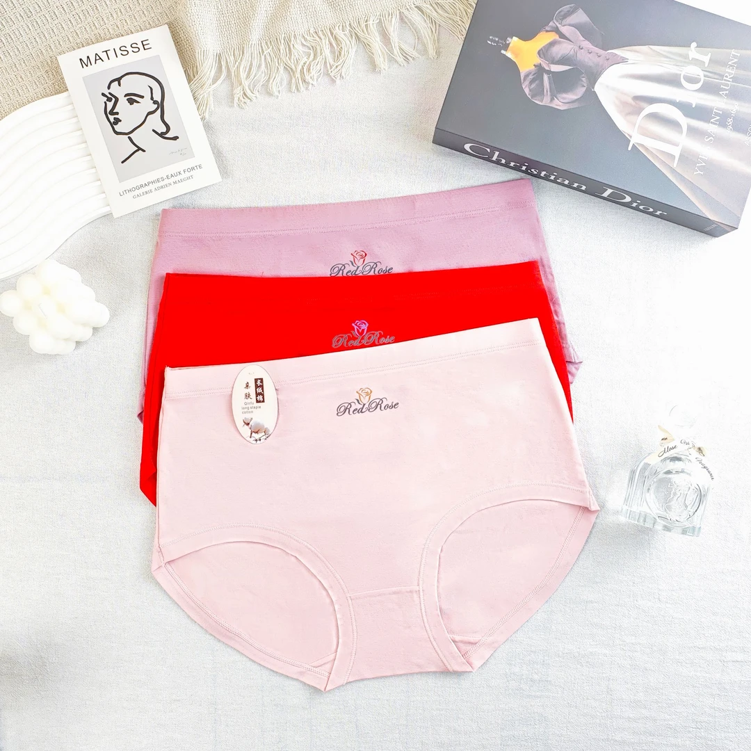 （140~170斤）玫瑰英文烫花大码女士中腰三角裤纯棉亲肤舒适透气