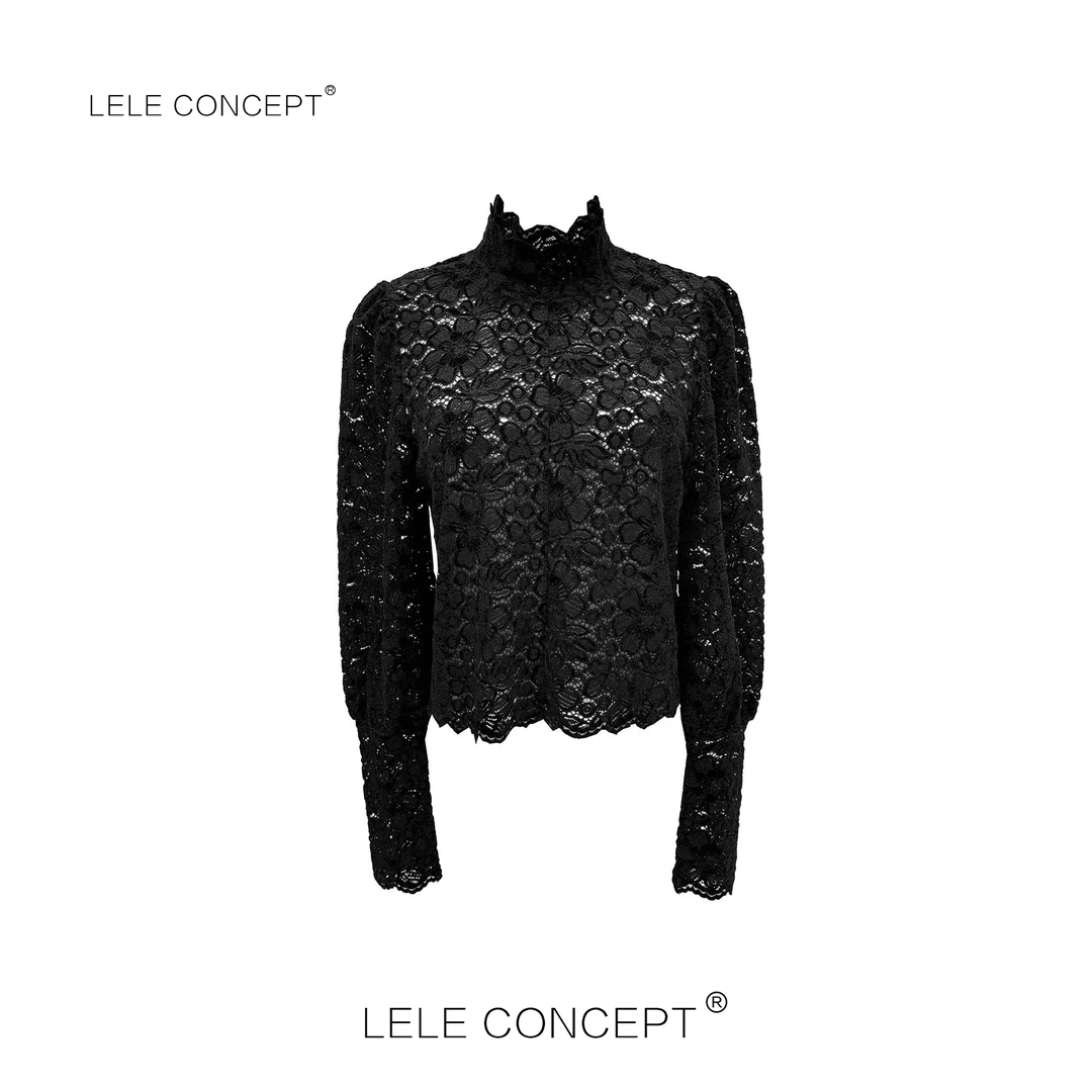 LELE CONCEPT丨「夭夭」设计师高领短款蕾丝衫S0714