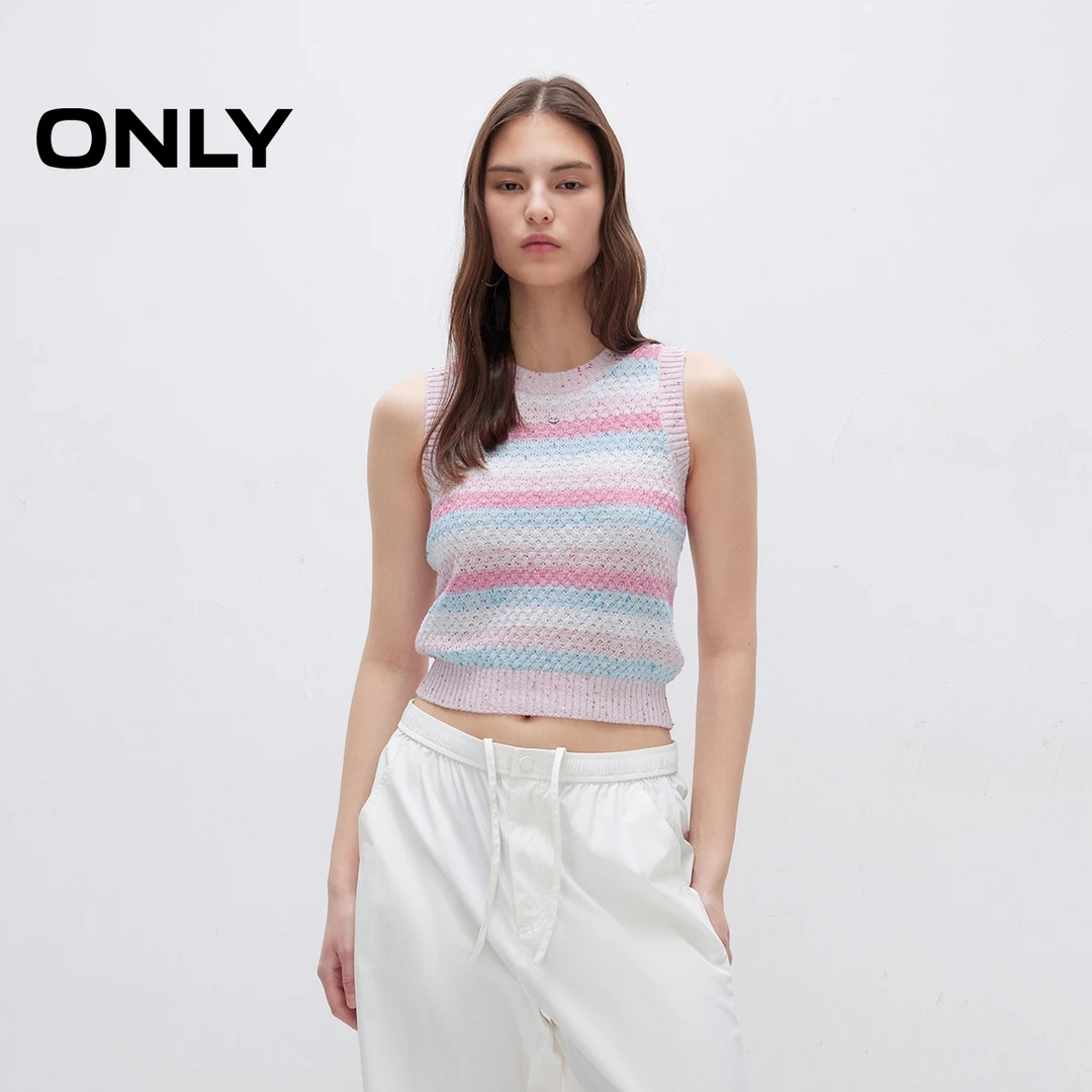 ONLY夏季撞色经典条纹舒适弹力背心针织衫女休闲设计感|12523H016