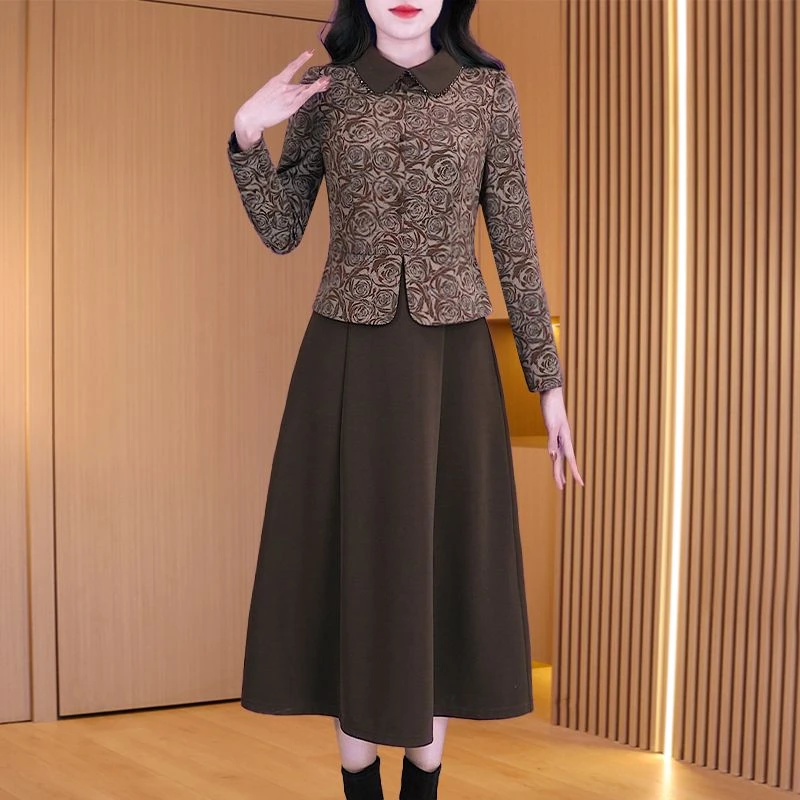 拉夏贝尔广州十三行爆款连衣裙女2025早春新款气质喜妈妈假两件套