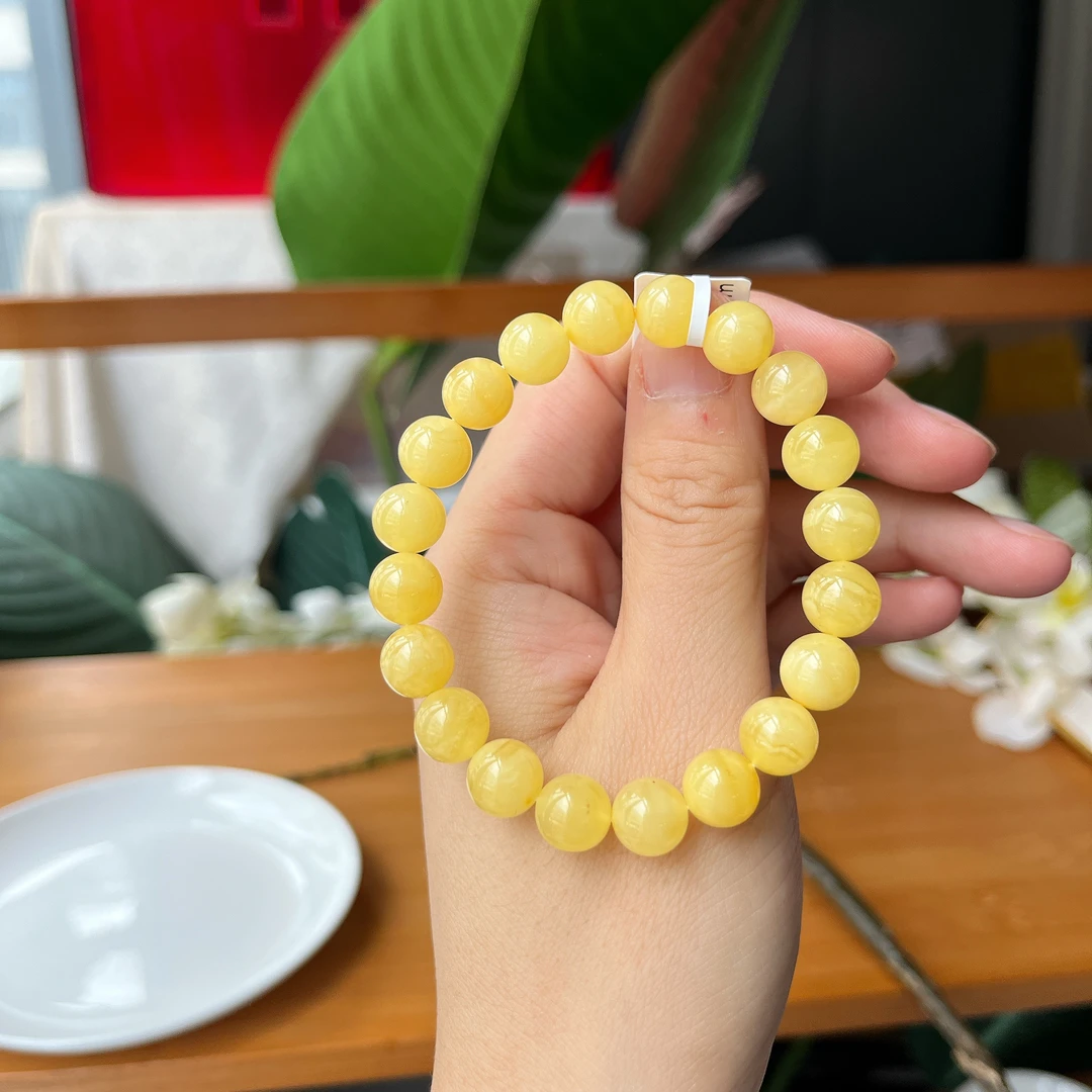 【郭老师】约9mm俄料鸡油黄满蜜蜜蜡圆珠单圈手串