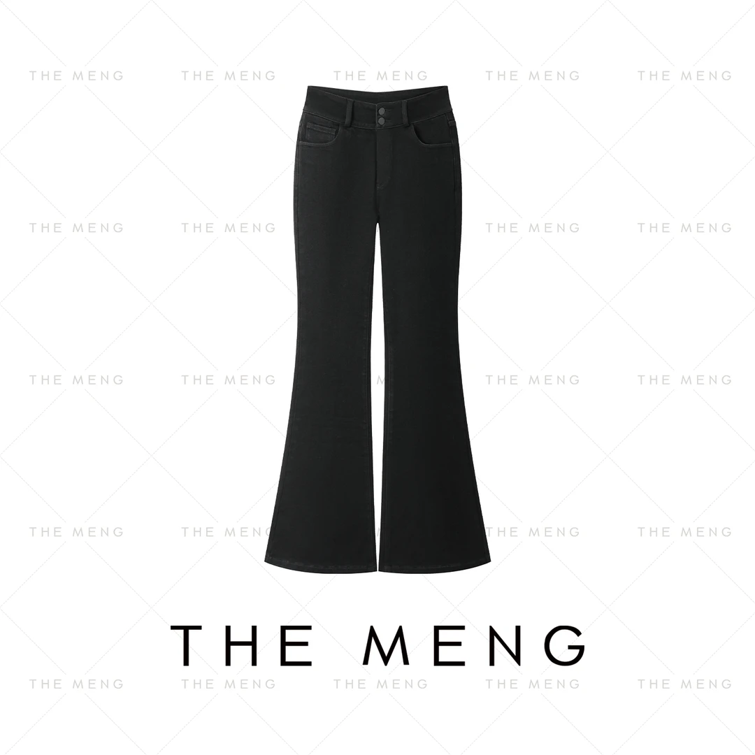 THE MENG【瘦瘦裤】精纺新疆棉黑色高腰微喇时尚牛仔裤#M243P0209