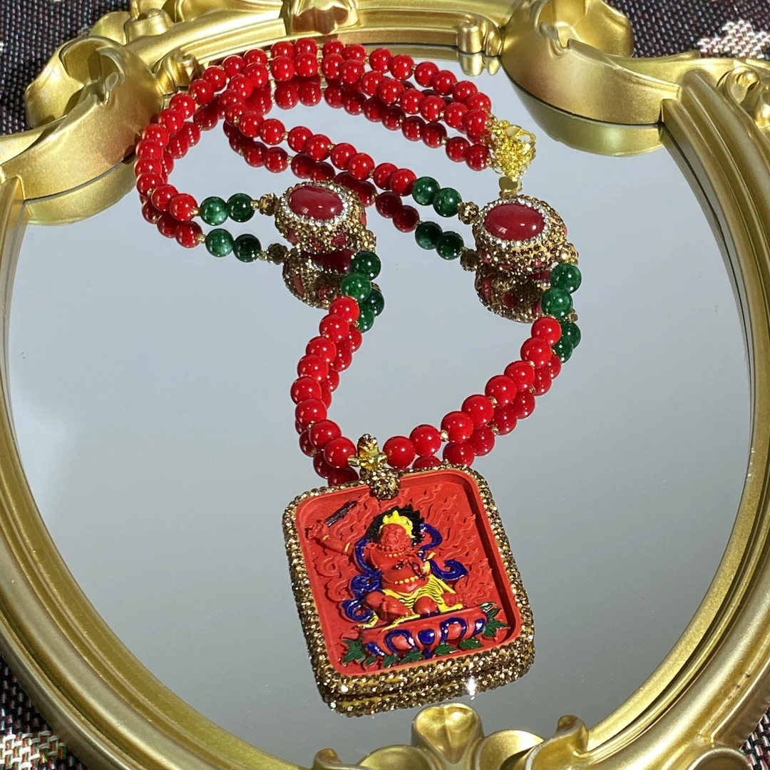 铜合金合成锆石项链 TTSD 红色不动明王气质国风毛衣链 2398