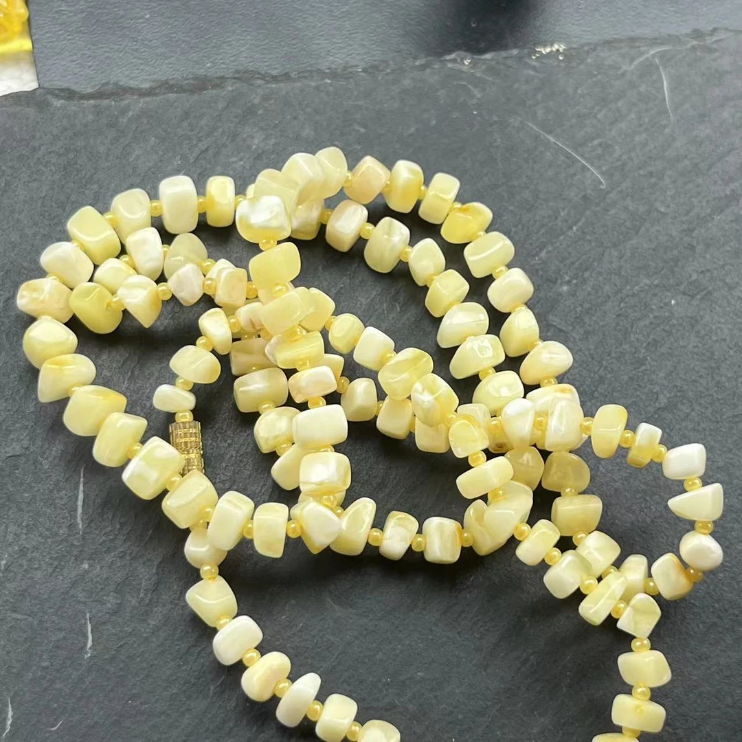 A335天然蜜蜡琥珀白花毛衣链链子