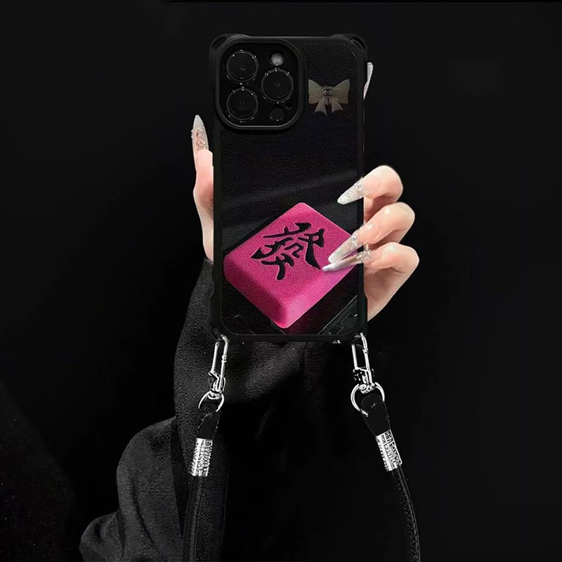 ZMGX黑底粉字发电镀挂绳适用苹果17/16手机壳华为P70oppo小米vivo