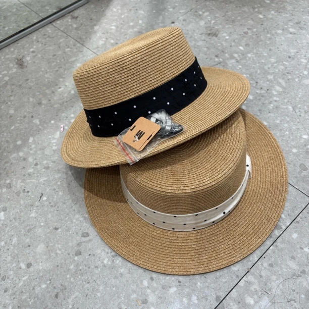 平顶大檐草帽女夏季礼帽波点帽子韩版太阳帽草编男士