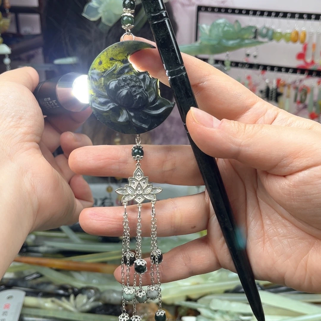 岫玉未镶嵌发饰长度19.5厘米左右