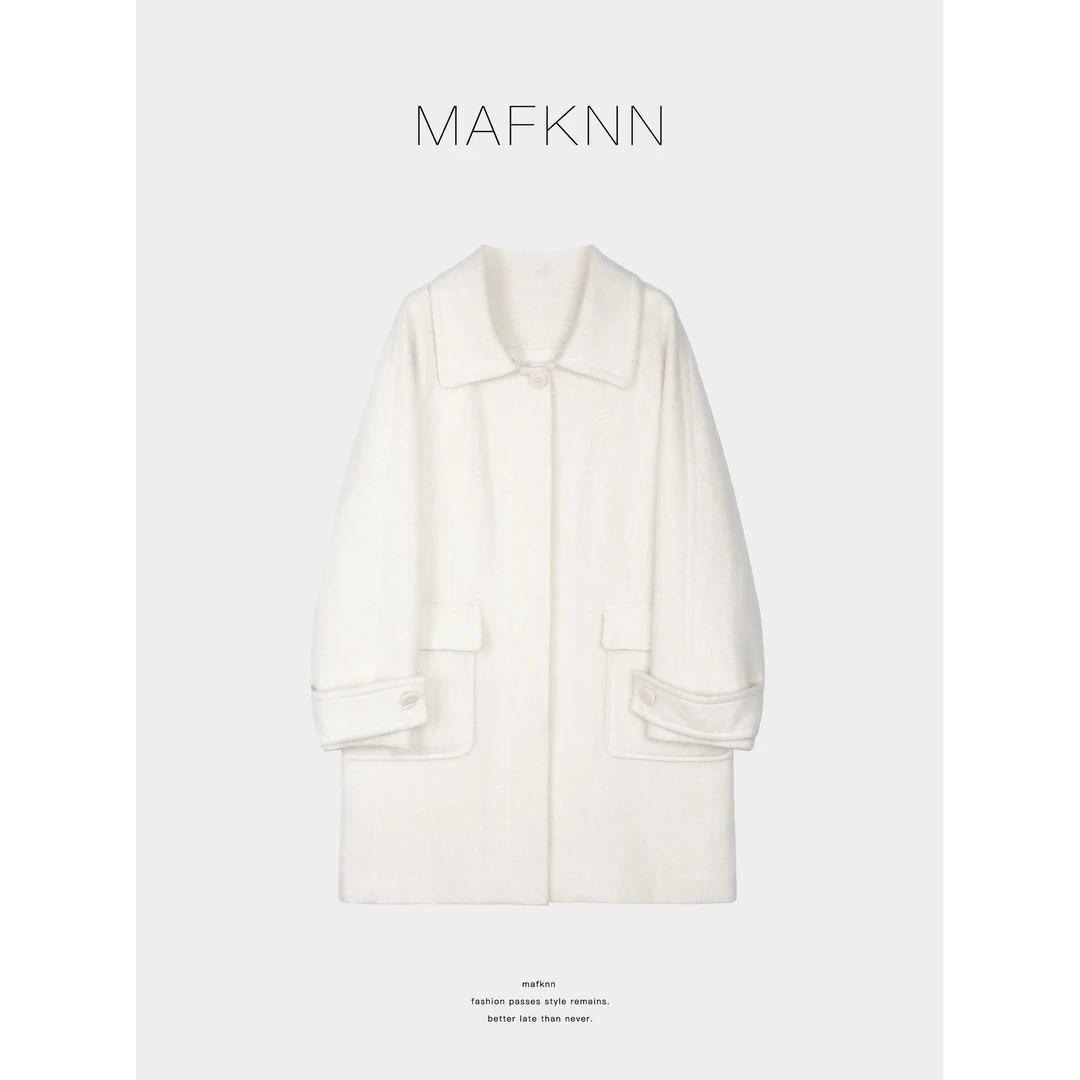 MAFKNN/玛肯时尚休闲简约气质百搭中长款毛呢外套MK13526