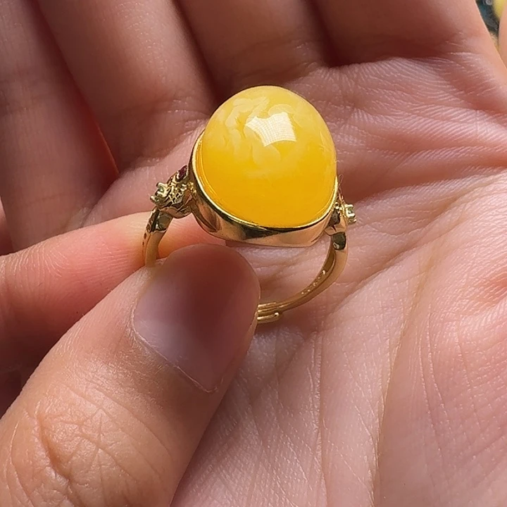 蜜蜡银S925镶嵌戒指戒指