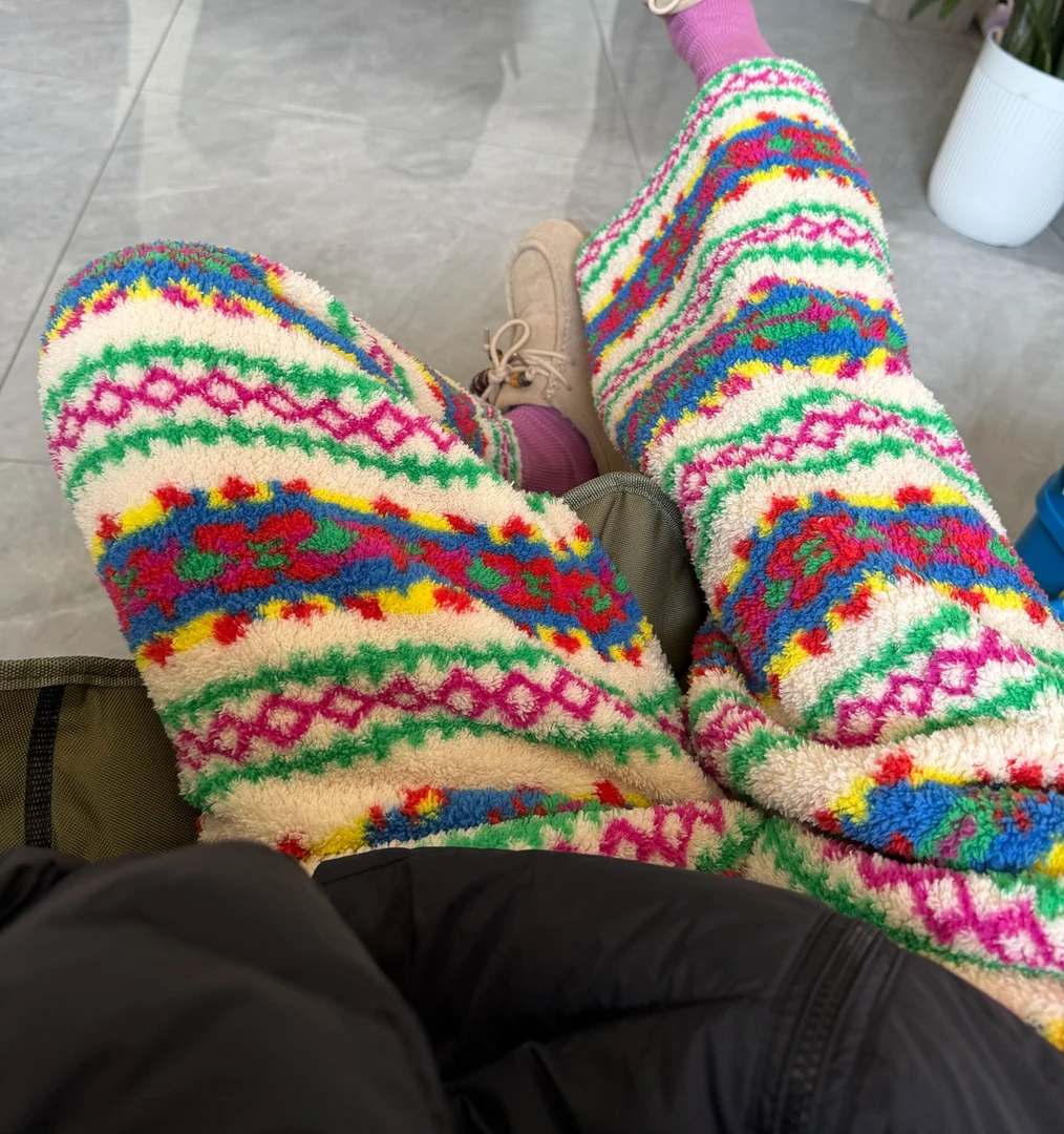 新品慵懒风加厚费尔岛米粒绒长裤宽松休闲百搭居家外穿裤