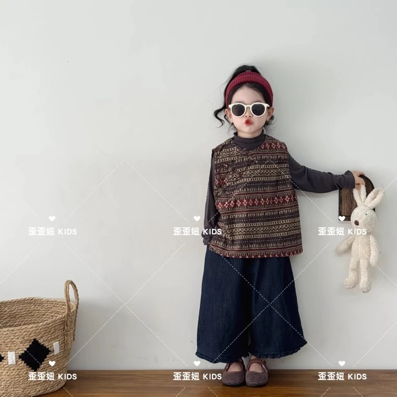 【歪歪妞童装】25230小小童复古森系民族风小众斜襟马甲背心