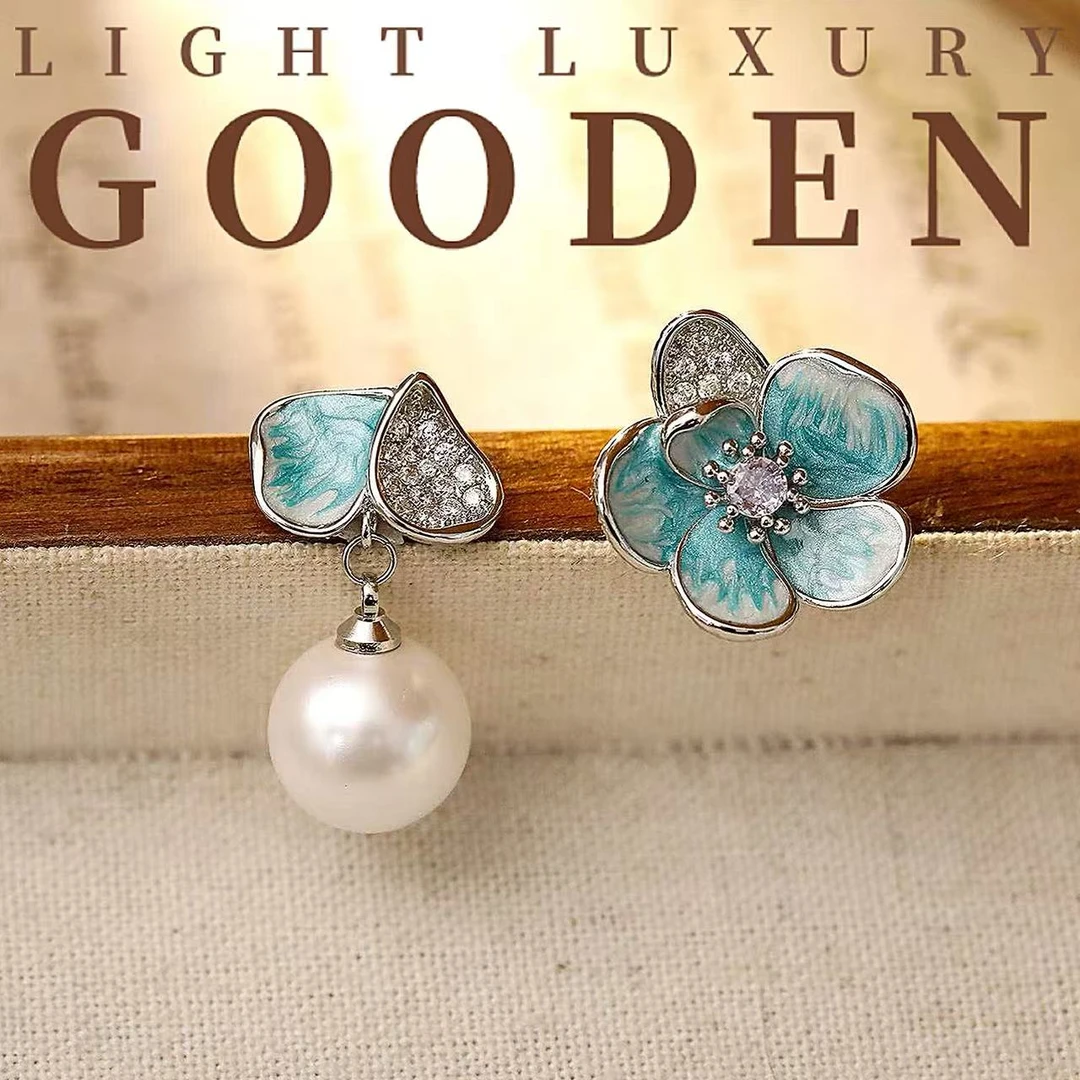 铜合金耳饰 Gooden岛家【空谷幽兰】银针不对称蓝色气质清新耳环