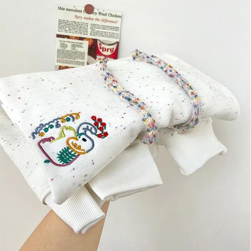 慵懒松弛感彩点小象刺绣连帽卫衣女秋冬加绒加厚宽松学生外套上衣