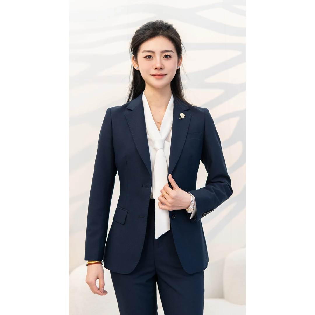 DANLUE/丹略羊毛春秋藏青西装套装职业女装西装高级感修身西服