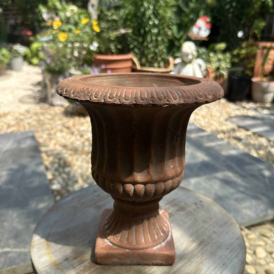 【那里花止】手压复古做旧红陶奖杯花盆 花园摆件