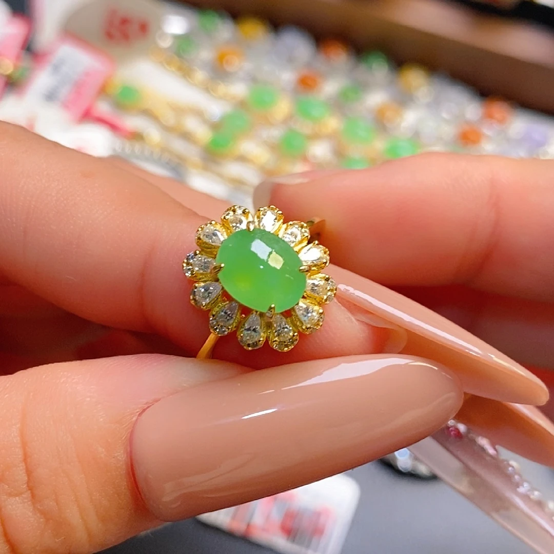 翡翠银S925镶嵌戒指翡翠戒指