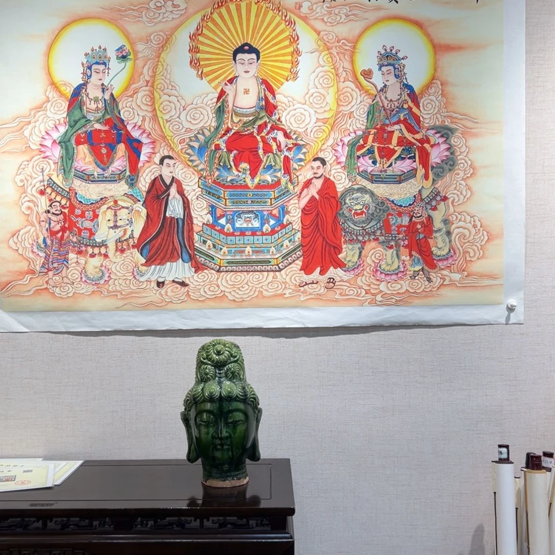 草***砂国画李老师华严三圣作品