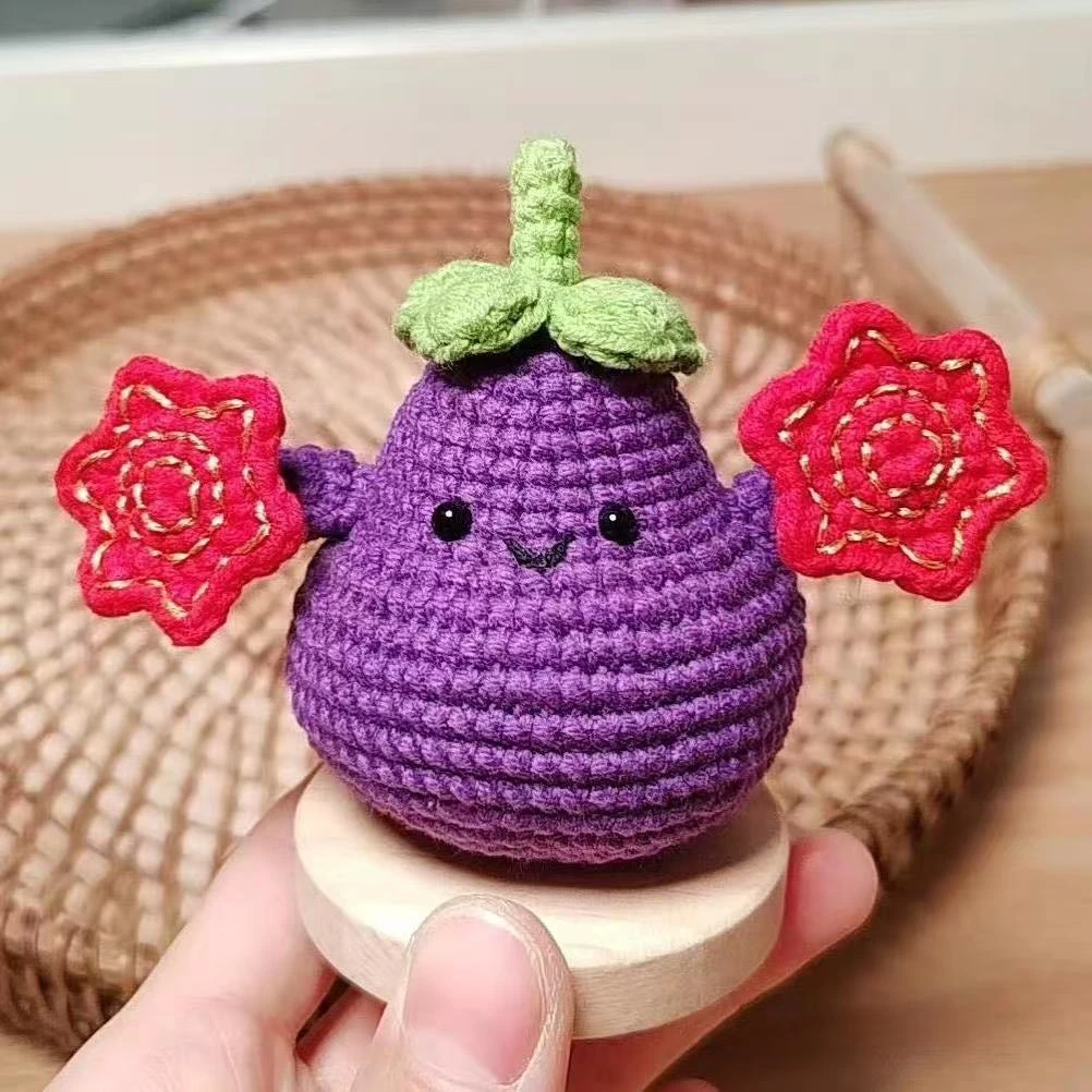 手工编织钩织如花手帕二人转毛线DIY玩偶材料茄子手帕转创意时尚