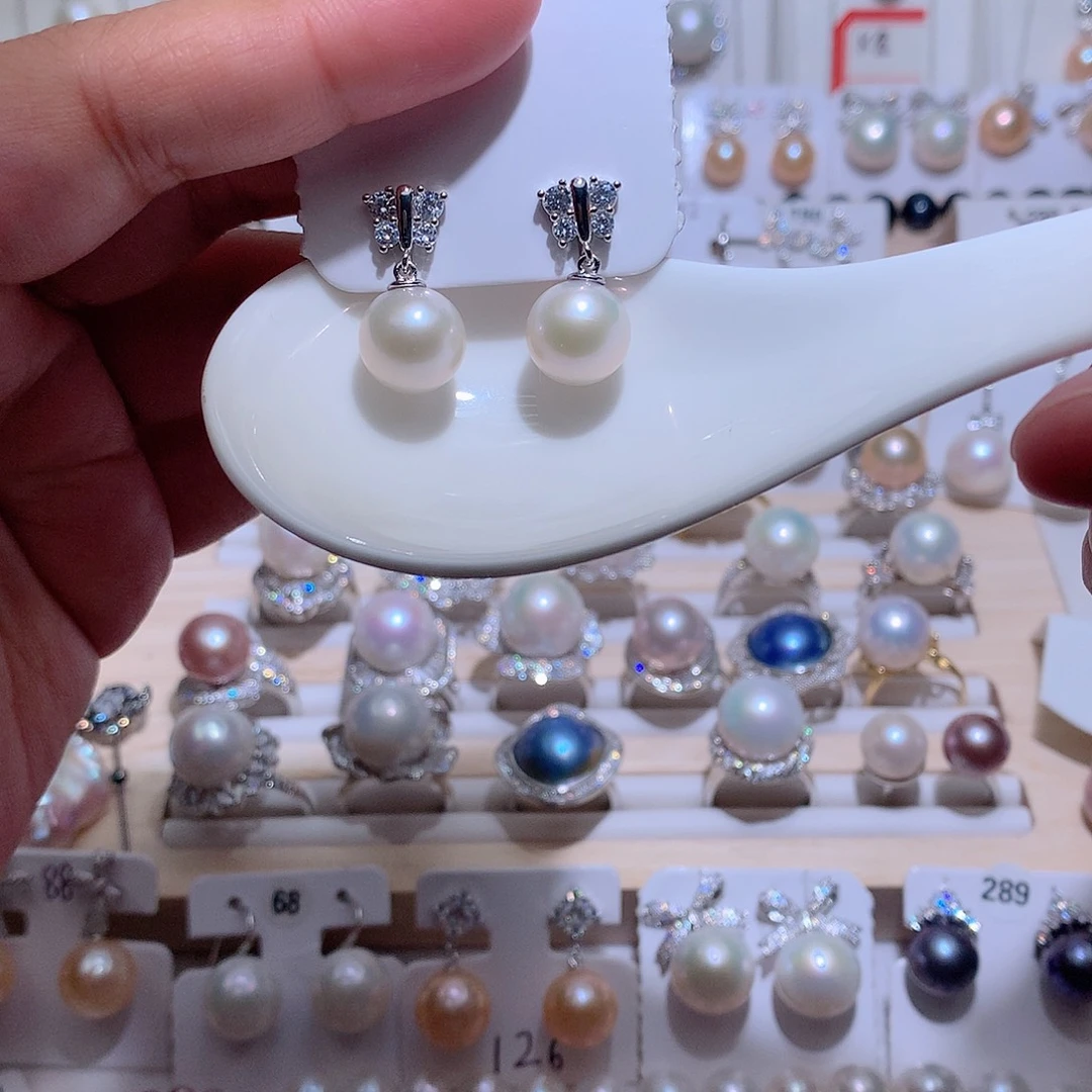 淡水珍珠银S925镶嵌耳饰CC11mm