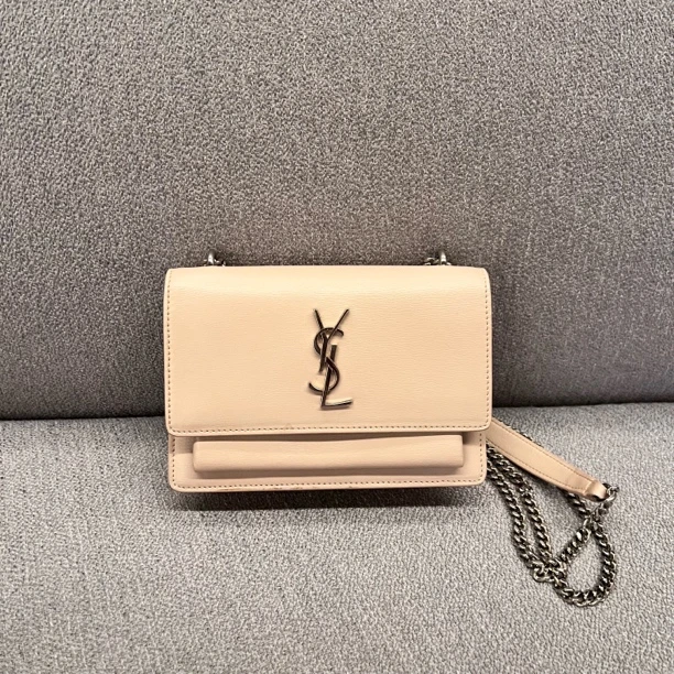 95新 YSL/圣罗兰 95新 裸粉色日落mini链条包/jc