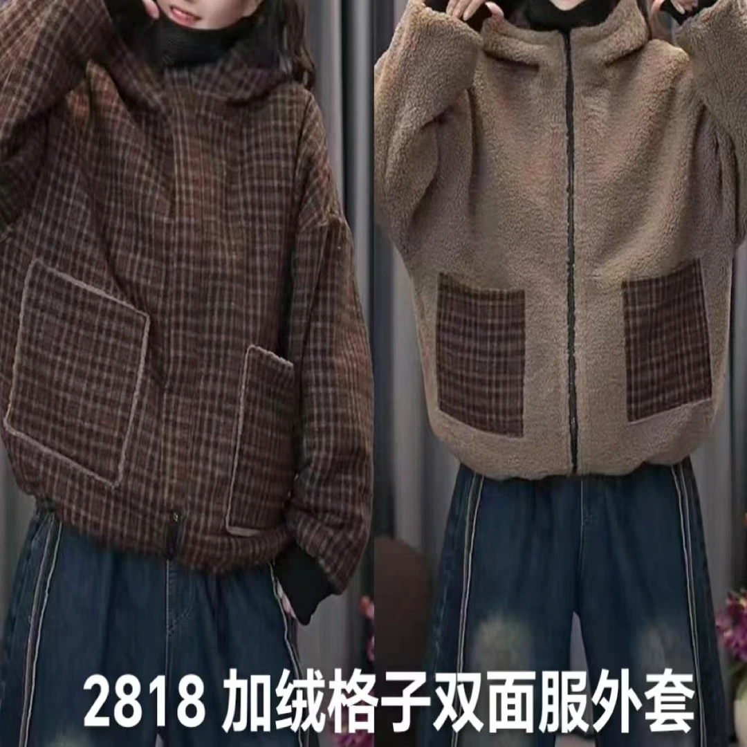2818（丹姐家）新款韩版个性双面穿连帽棉衣休闲加棉外套棉服