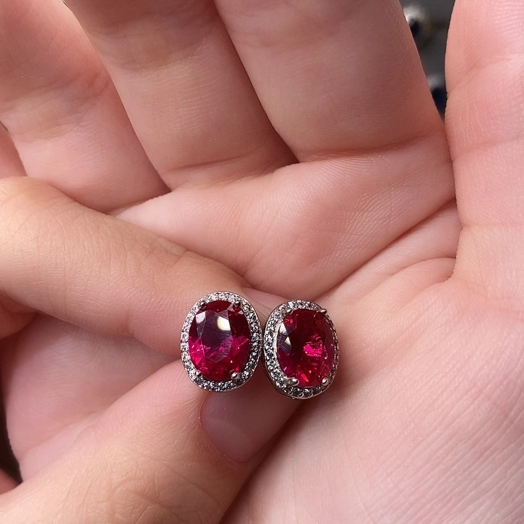 耳饰红宝石银S925镶嵌