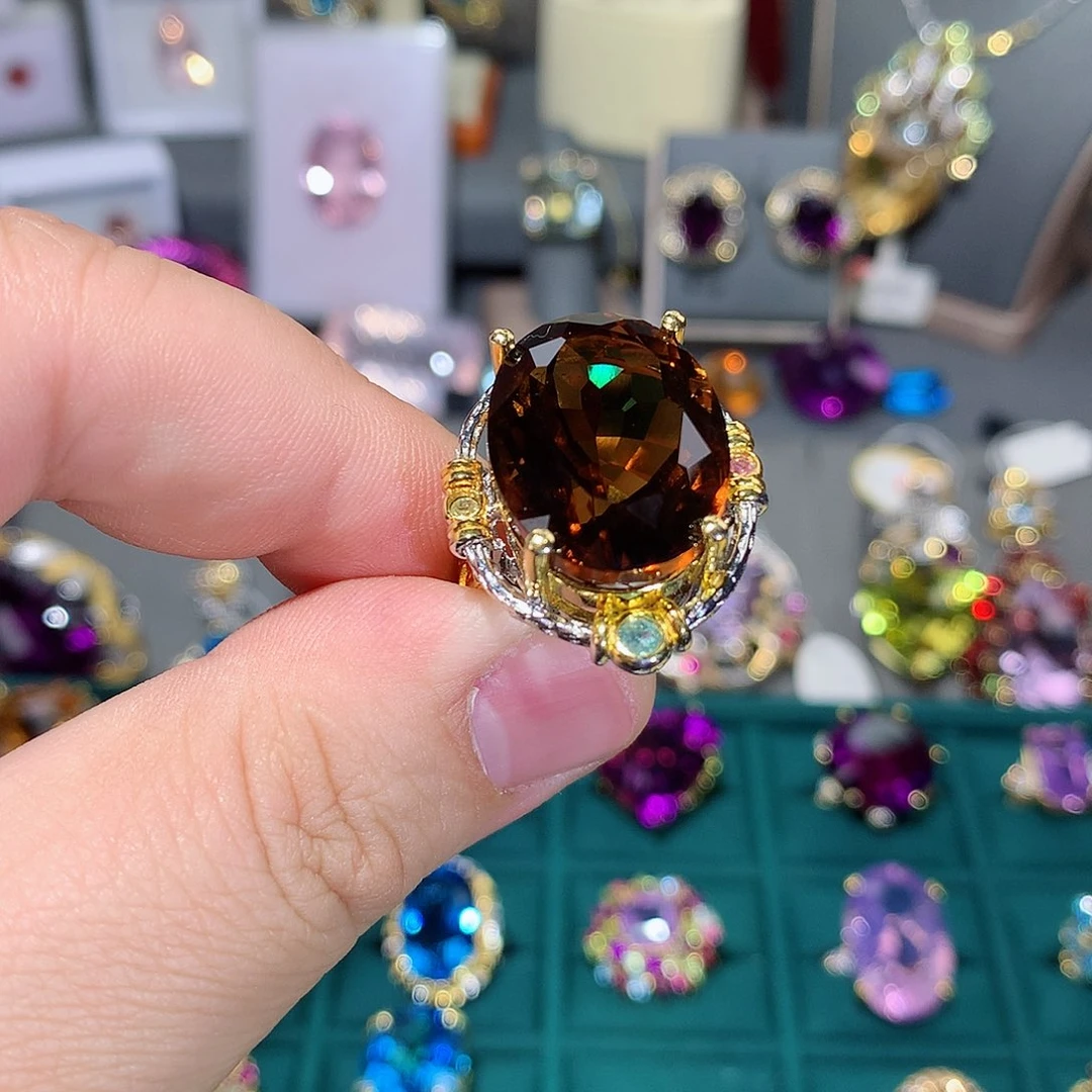 水晶戒指银S925镶嵌b****i戒指