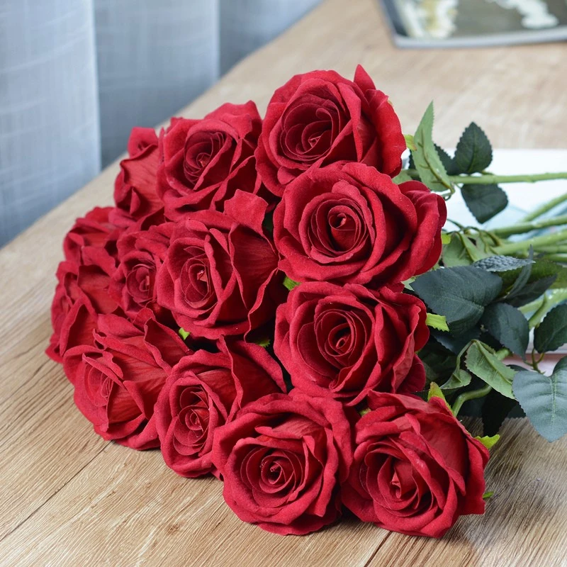仿真玫瑰花仿真花插花婚庆花塑料绒布婚庆装饰舞蹈道具红玫瑰假花