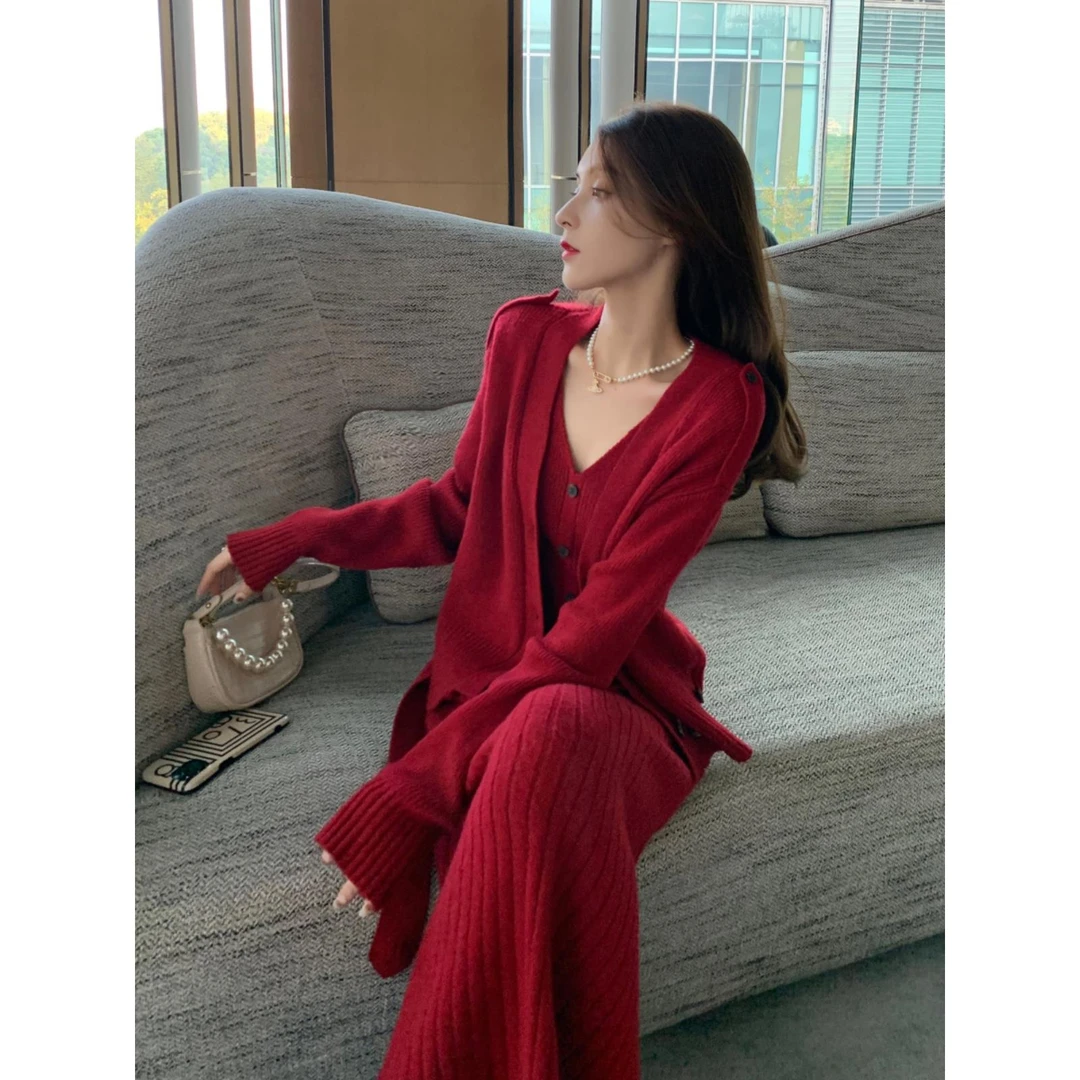 小香风针织套装女秋冬2025新款时尚气质名媛高级感毛衣裙子两件套