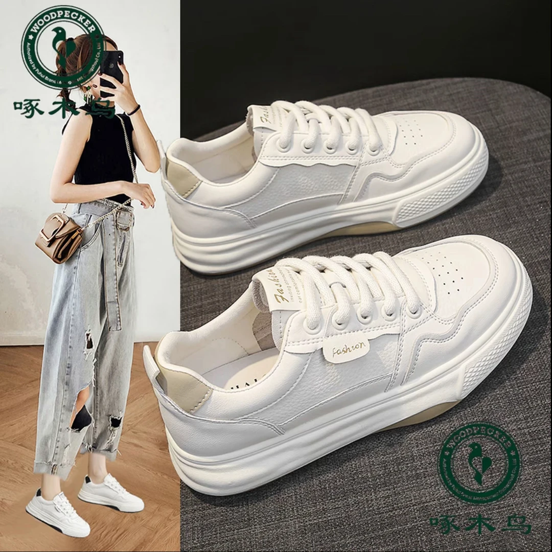 啄木鸟夏季百搭运动薄款透气厚底小白鞋休闲时尚厚底平底板鞋518