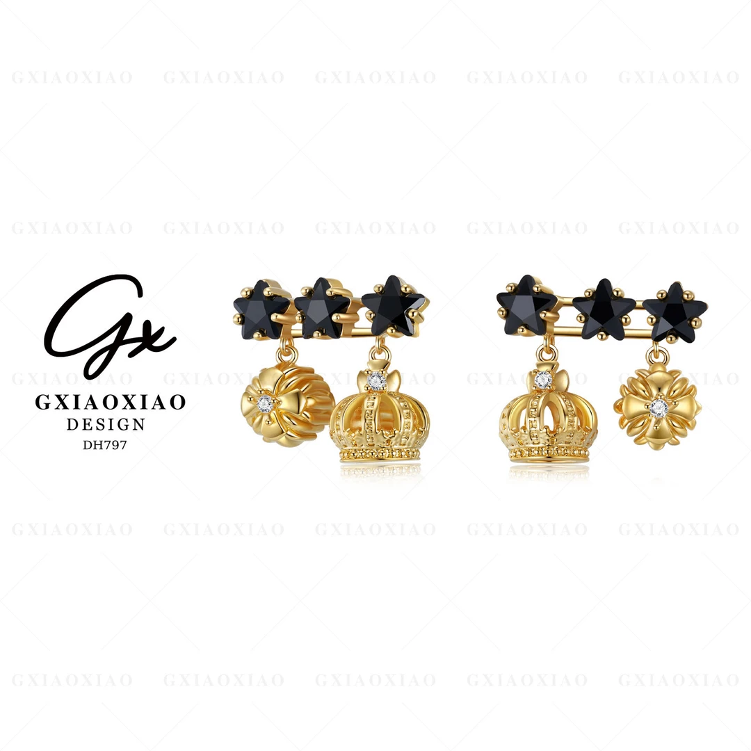 G XIAOXIAO 镀K金 【皇冠十字星】法式高级感气质百搭耳环 DH797