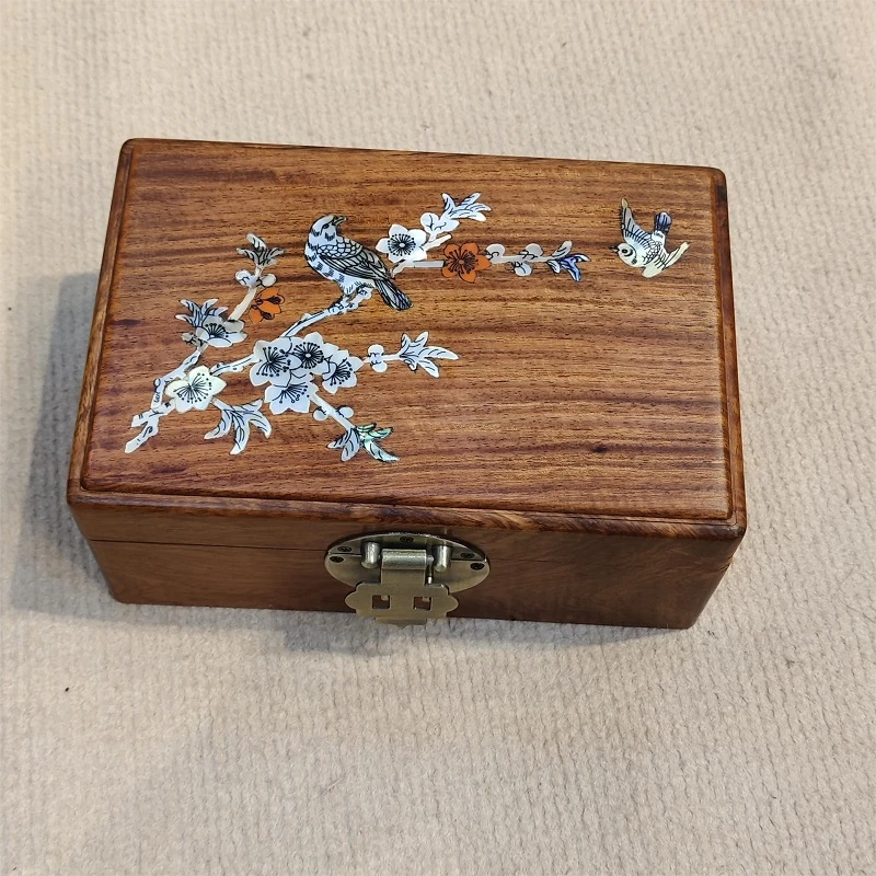 首饰盒/箱 缅花首饰盒螺钿饰品盒喜上眉梢原木带锁20*13*9cm