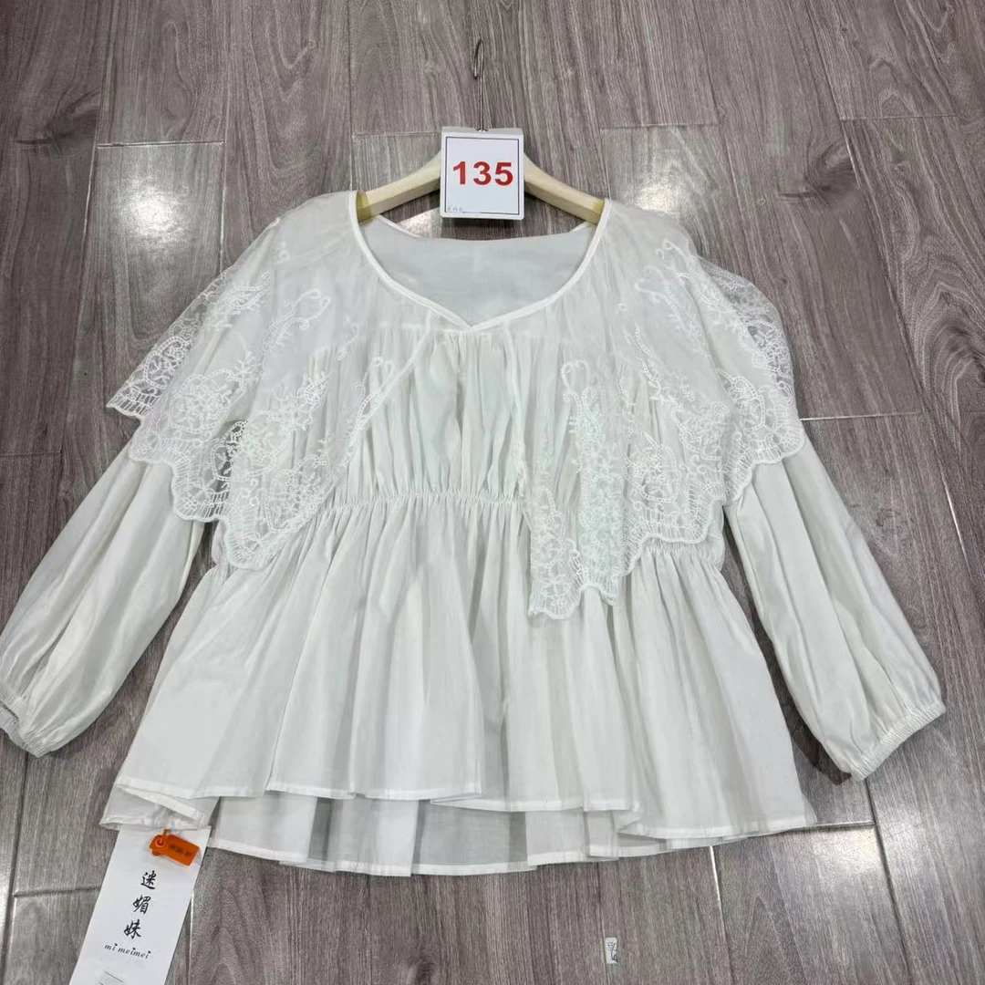 135-6021-小众设计收腰蕾丝披肩大码衬衫
