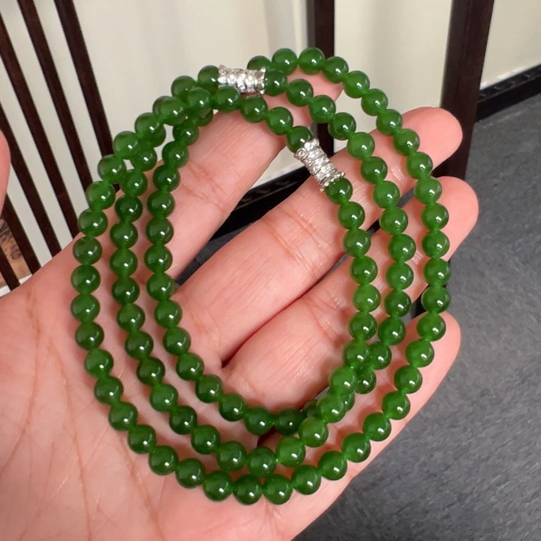 和田玉（碧玉）未镶嵌颈饰辣绿6mm108珠串