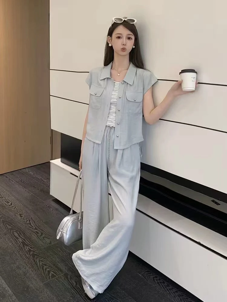 5032休闲运动套装女夏季新款老钱风高端松弛感马甲工装三件套