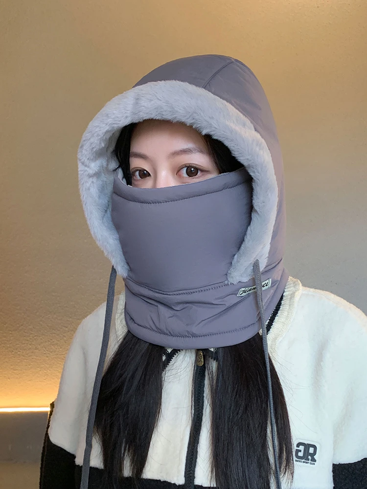 冬季保暖雷锋帽加绒加厚护耳防寒围脖一体防风骑行帽男女同款帽子