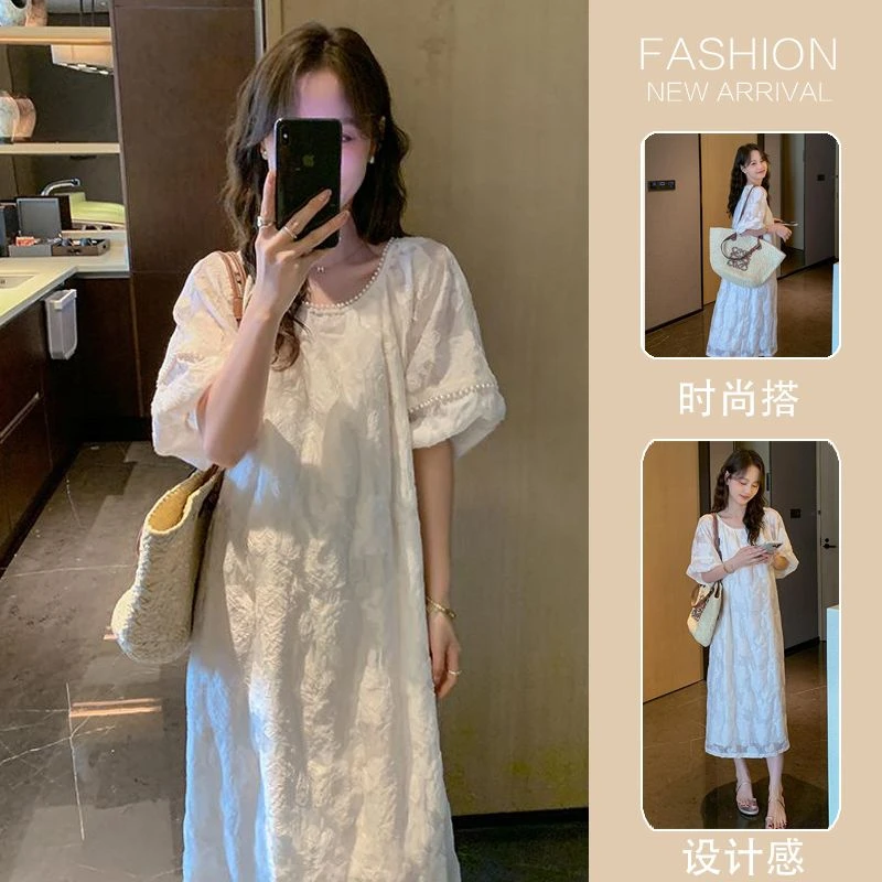 孕妇连衣裙夏季时尚韩版气质高级感法式提花泡泡袖宽松显瘦裙子女