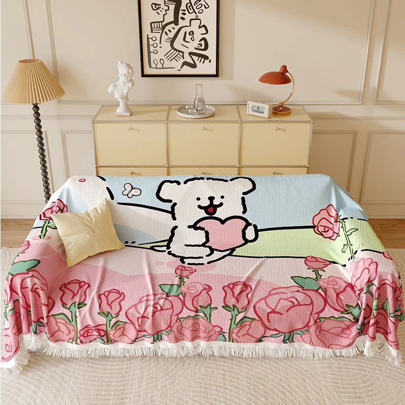 新款可爱小狗小新沙发巾一整张全盖沙发套罩新款流行防抓沙发盖布