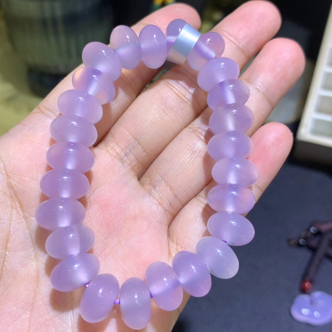玛瑙/玉髓未镶嵌手镯冰紫算盘珠手串