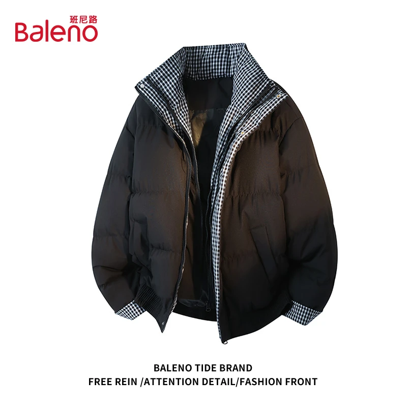 班尼路假两件棉衣男士外套冬季宽松加厚棉服潮流百搭休闲保暖棉袄