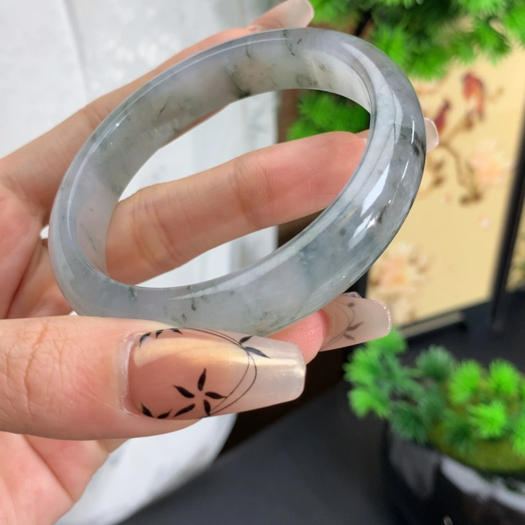 翡翠手镯未镶嵌卡54.5-12.2-7.4水墨画冰手镯