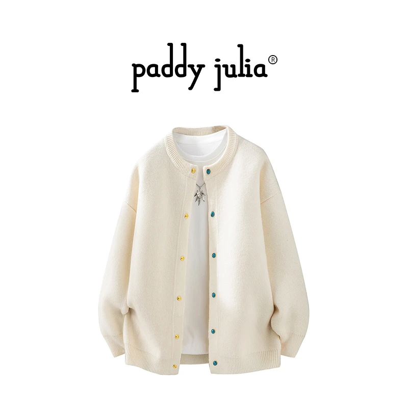 Paddy julia美式休闲针织开衫外套男秋季潮流纽扣宝石设计感男装