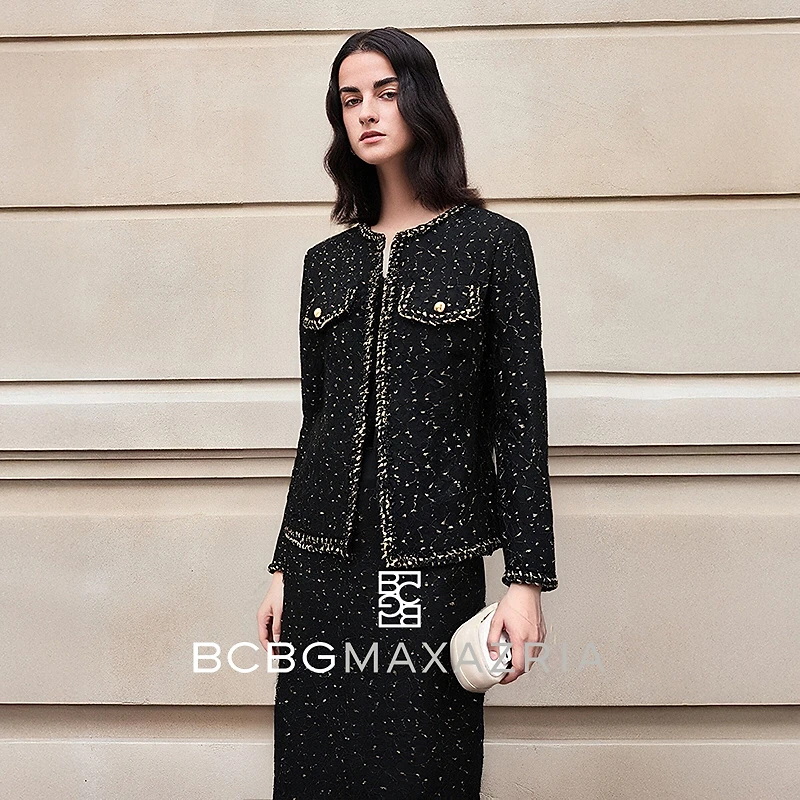 BCBG 时髦精致范 亮面蕾丝粗花呢小香风外套BMC07AZ1440