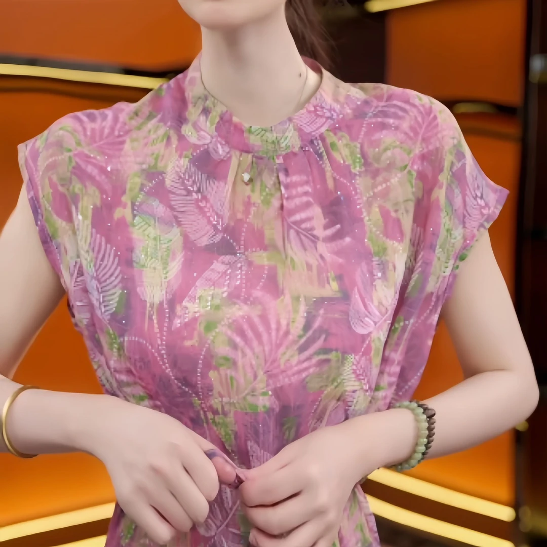 夏季新款气质显瘦冰雪丝系带连衣裙