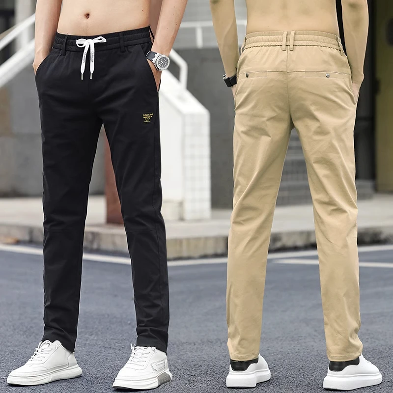 裤子男士纯棉休闲裤2025新款夏季薄款修身直筒潮流弹力松紧腰长裤